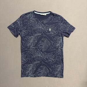 Garcia Navy Leaf Print Tee Shirt Size‎ Small Tropical Short Sleeve Cotton 1870